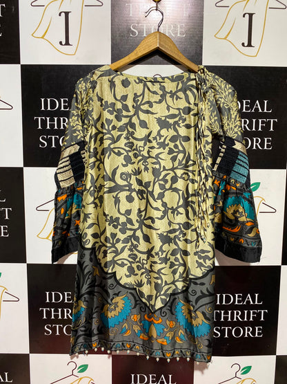 KHAADI |S| BUST 16| A4| ELEGANT FLORAL PRINTED SILK-STYLE TUNIC DRESS
