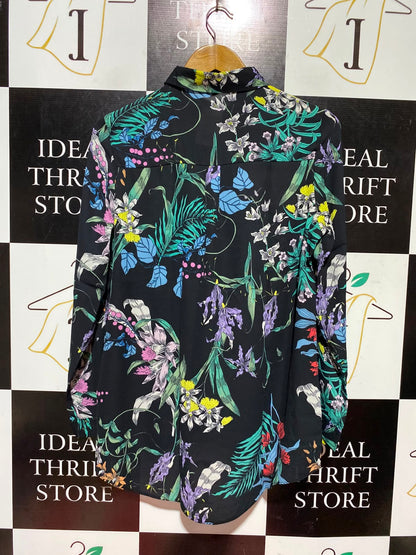 GEORGE |L| BUST 20| A4| CHIC BLACK FLORAL BUTTON-DOWN TOP