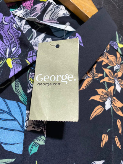 GEORGE |L| BUST 20| A4| CHIC BLACK FLORAL BUTTON-DOWN TOP