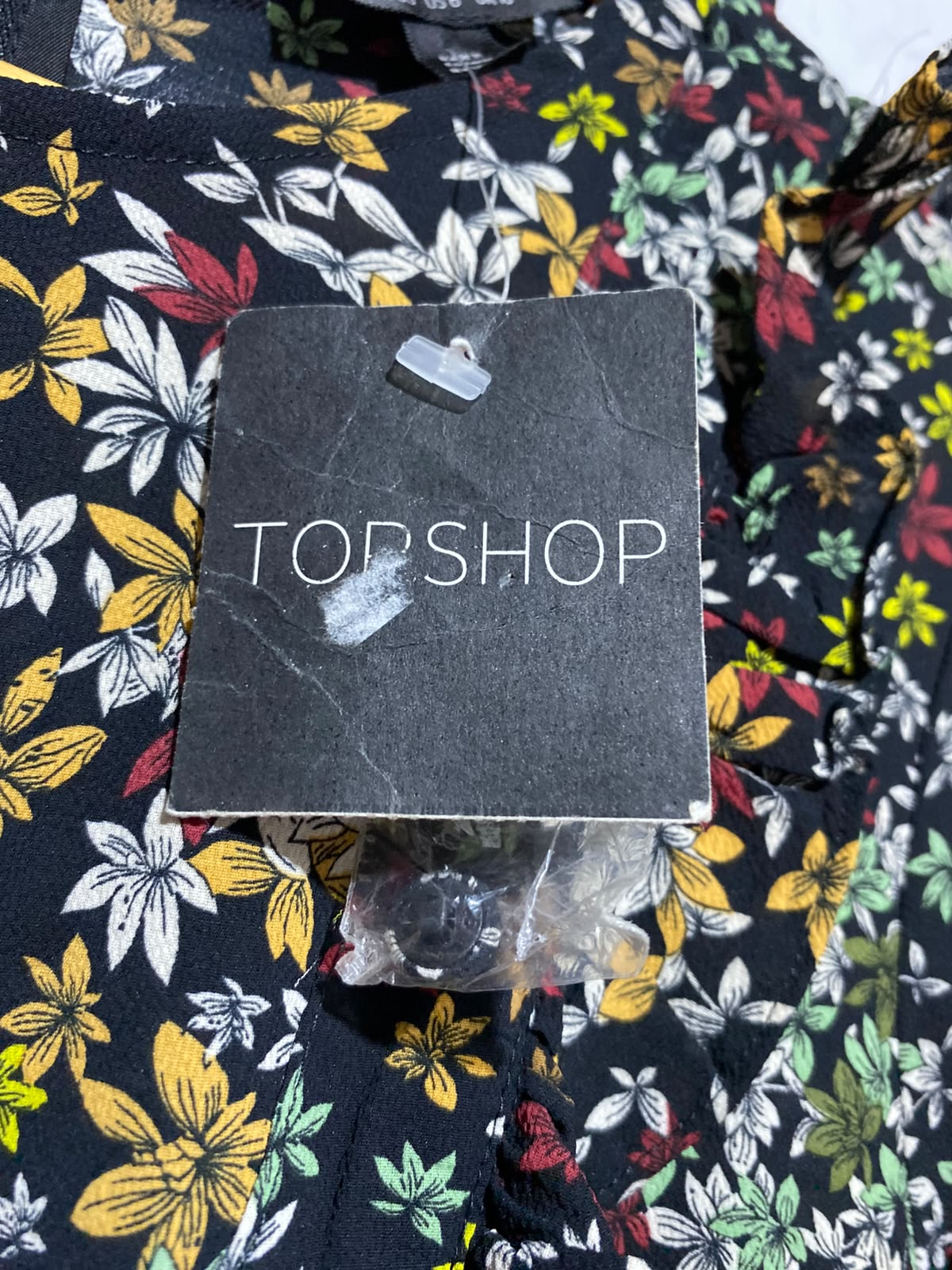 TOP SHOP |M| BUST 17| A4| BLACK FLORAL RUFFLE-DETAIL DRESS  CHIC FLORAL PRINT LONG-SLEEVE MINI DRESS