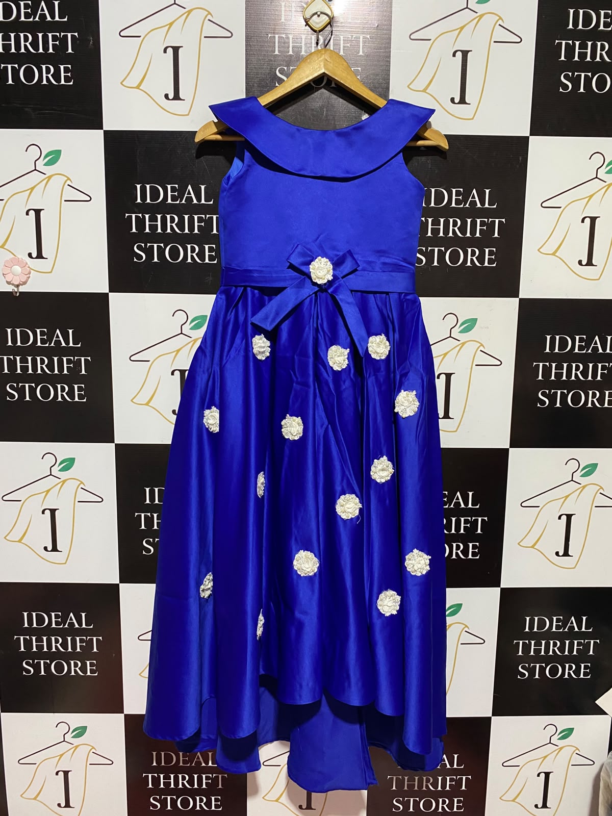 |S| BUST 15| A4| ROYAL BLUE PRINCESS OCCASION DRESS  ELEGANT GIRLS' PARTY DRESS WITH FLORAL EMBELLISHMENTS
