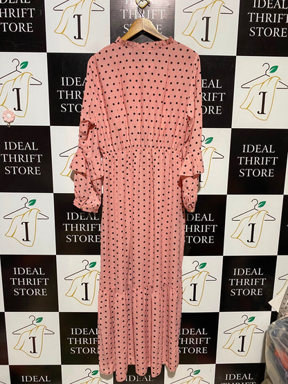 FULAIYA |M/L| BUST 20| A4| CHIC PINK AND BLACK POLKA DOT TIERED MAXI DRESS
