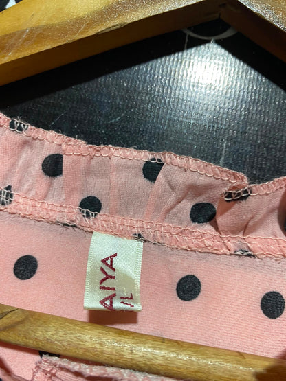 FULAIYA |M/L| BUST 20| A4| CHIC PINK AND BLACK POLKA DOT TIERED MAXI DRESS