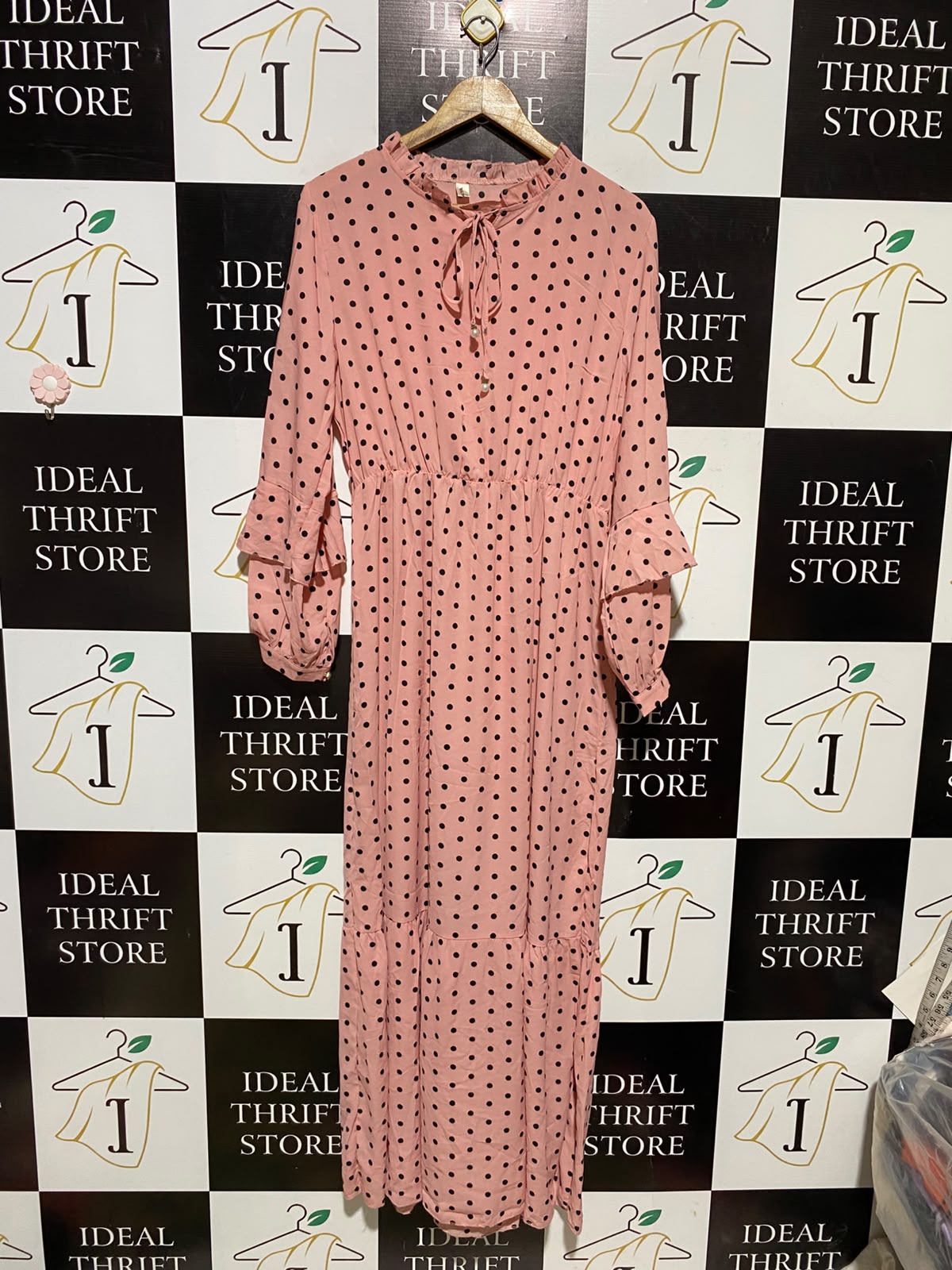 FULAIYA |M/L| BUST 20| A4| CHIC PINK AND BLACK POLKA DOT TIERED MAXI DRESS