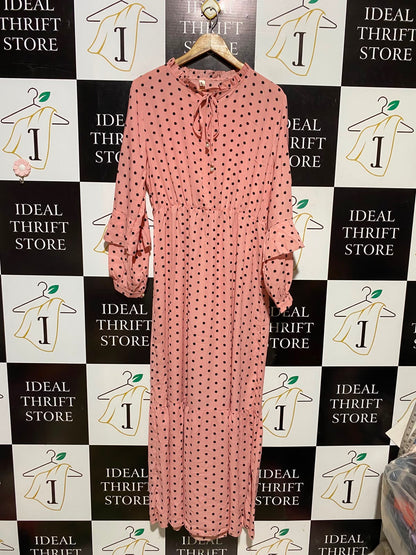 FULAIYA |M/L| BUST 20| A4| CHIC PINK AND BLACK POLKA DOT TIERED MAXI DRESS