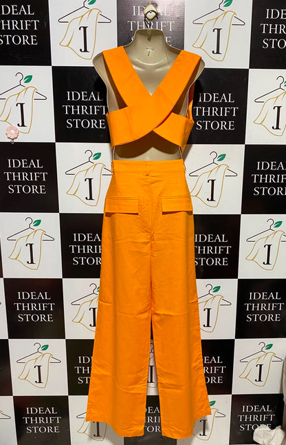 SHEIN |M| BUST 19| A4| VIBRANT ORANGE SLEEVELESS VEST AND WIDE-LEG TROUSER SET