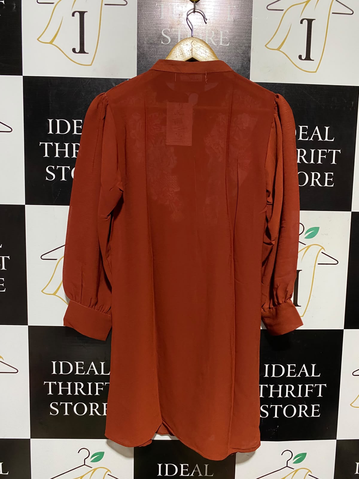 KAMAL APPAREL |M| BUST 18| A4| RUST ORANGE EMBROIDERED BUTTON-DOWN DRESS