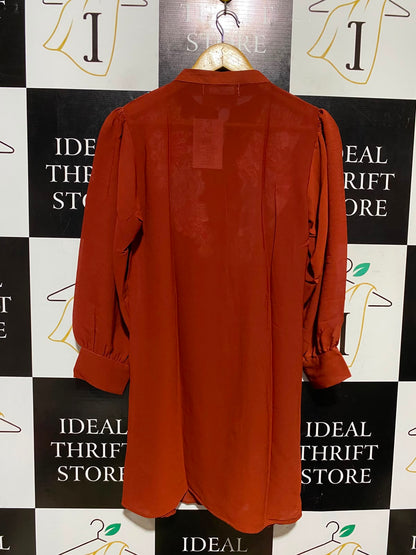 KAMAL APPAREL |M| BUST 18| A4| RUST ORANGE EMBROIDERED BUTTON-DOWN DRESS