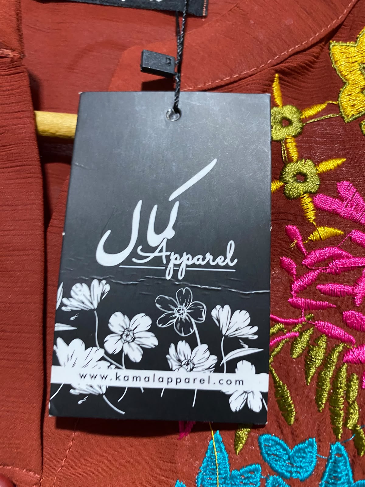 KAMAL APPAREL |M| BUST 18| A4| RUST ORANGE EMBROIDERED BUTTON-DOWN DRESS