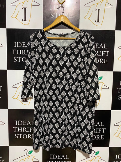 GRORGE |L| BUST 21| A4| CHIC BLACK AND WHITE DAMASK PRINT DRESS