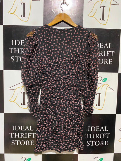 ZARA |S| BUST 14| A4| CHIC BLACK AND DUSTY PINK FLORAL RUCHED DRESS