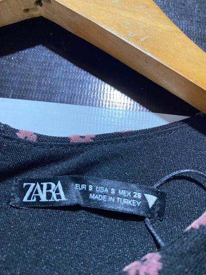ZARA |S| BUST 14| A4| CHIC BLACK AND DUSTY PINK FLORAL RUCHED DRESS