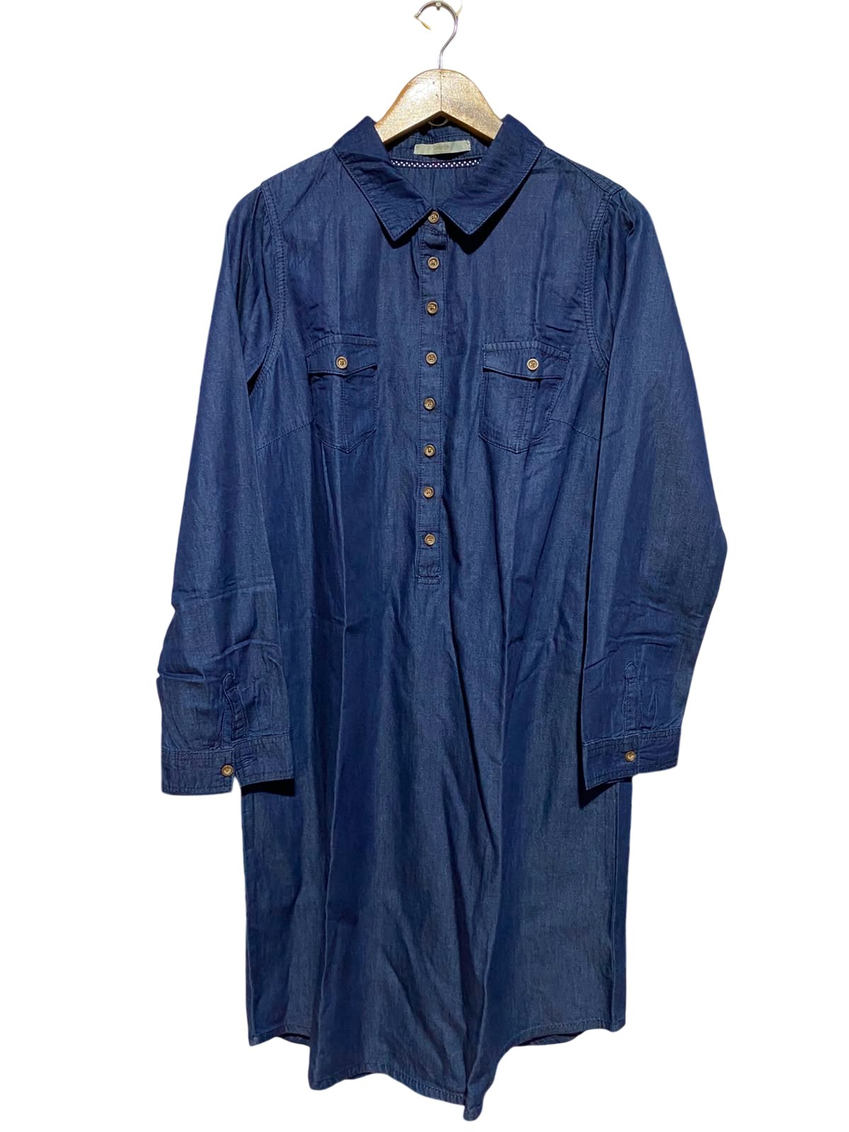 GEORGE |L| BUST 22| A5| DARK BLUE DENIM BUTTON-FRONT SHIRT DRESS - LONG SLEEVE CASUAL MID-LENGTH TUNIC DRESS