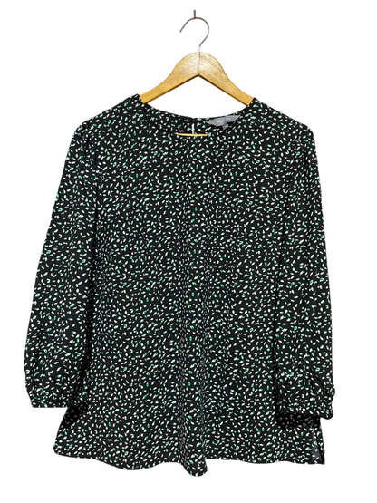 PRINCIPLE |L| BUST 20| A5| BLACK & GREEN SPECKLED PRINT BLOUSE - LONG SLEEVE CREW NECK CASUAL TOP