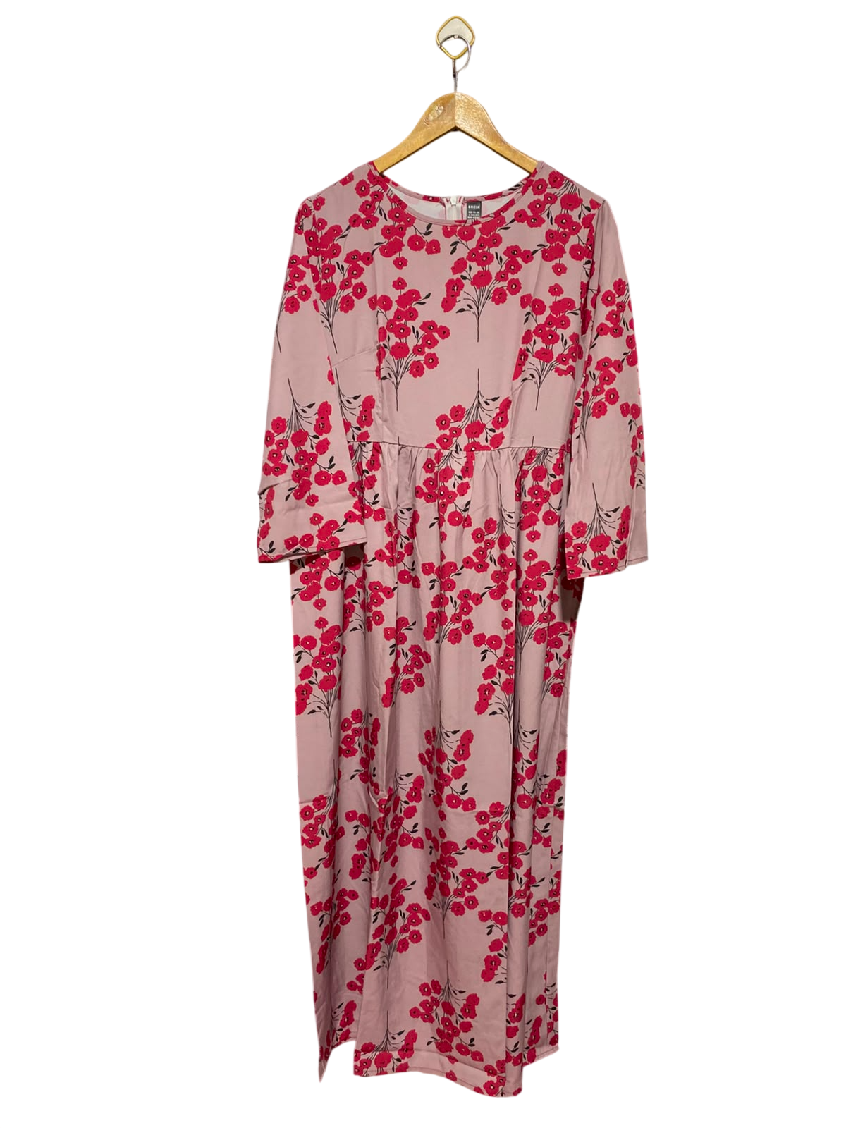 SHEIN |L| BUST 20| A5| DUSTY PINK & RED FLORAL PRINT LONG-SLEEVE MAXI DRESS