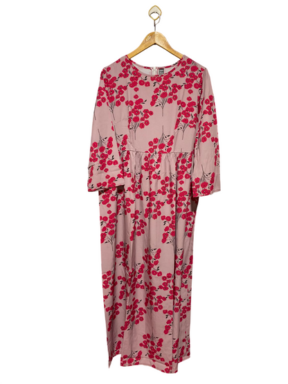 SHEIN |L| BUST 20| A5| DUSTY PINK & RED FLORAL PRINT LONG-SLEEVE MAXI DRESS