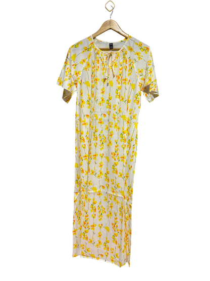 SHEIN |S| BUST 21| A5| YELLOW FLORAL PRINT SHORT-SLEEVE MAXI DRESS