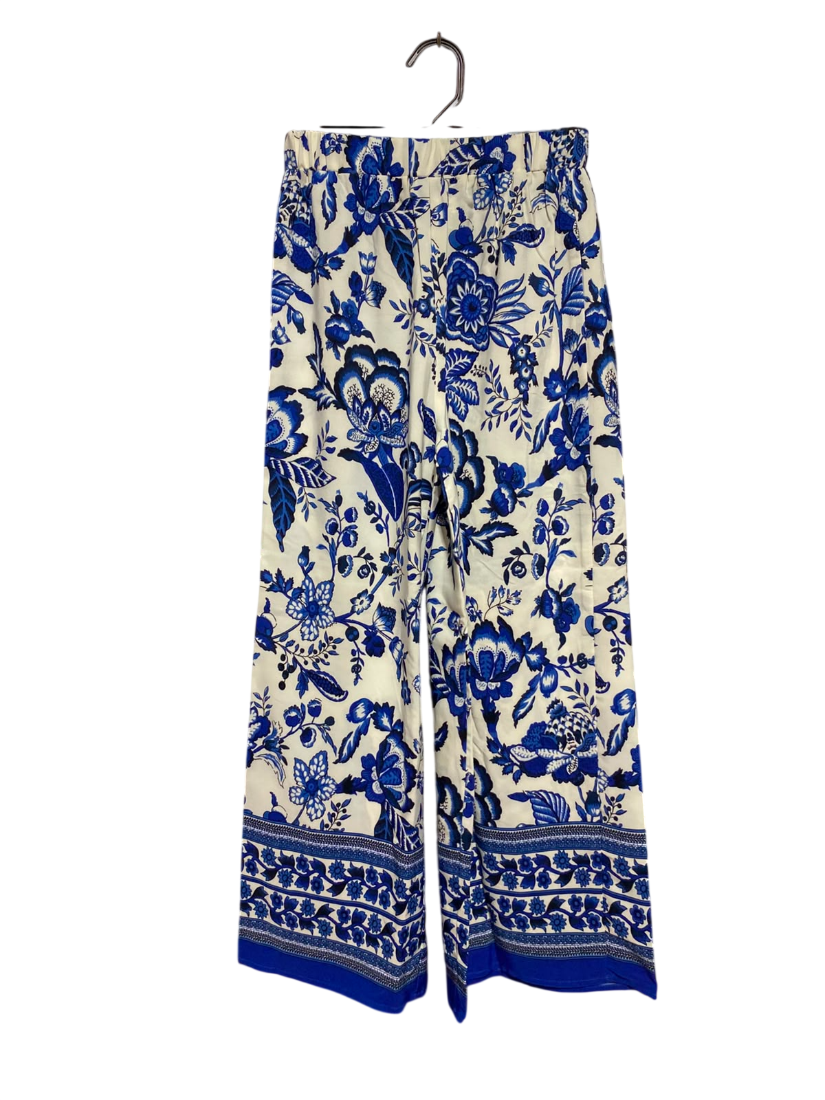 SHEIN |XS| WAIST 24| A5| BLUE AND WHITE FLORAL PRINT WIDE-LEG PALAZZO PANTS - BOHO BEACH TROUSERS