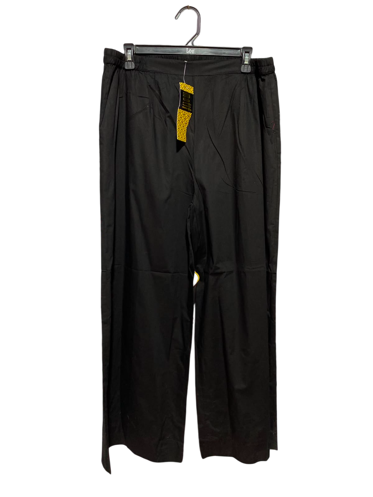 MOTIF |XL| WAIST 34| A5| SOLID BLACK COTTON WIDE-LEG TROUSERS - ELASTICATED WAIST PALAZZO PANTS