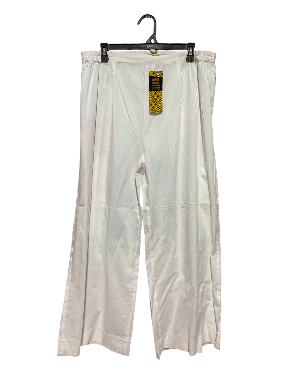 MOTIF |XL| WAIST 34| A5| SOLID WHITE COTTON WIDE-LEG TROUSERS - ELASTICATED WAIST PALAZZO PANTS