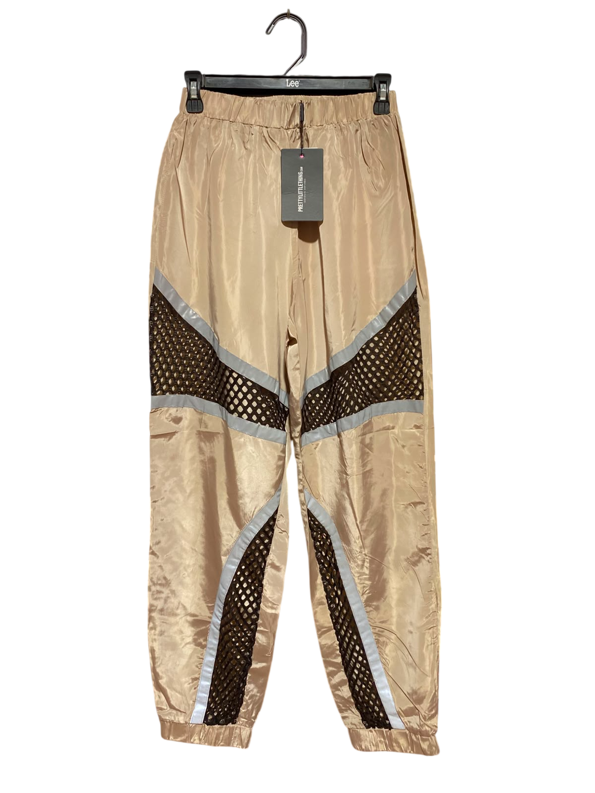 PRETTYLITTLE THING |S| WAIST 25| A5| GOLD SHIMMER MESH PANEL TRACK PANTS - HIGH-WAIST JOGGERS