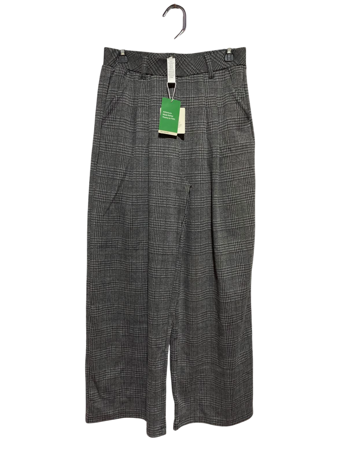 HALARA |M| WAIST 28| A5| GREY PLAID HIGH-WAISTED WIDE-LEG PLEATED TROUSERS