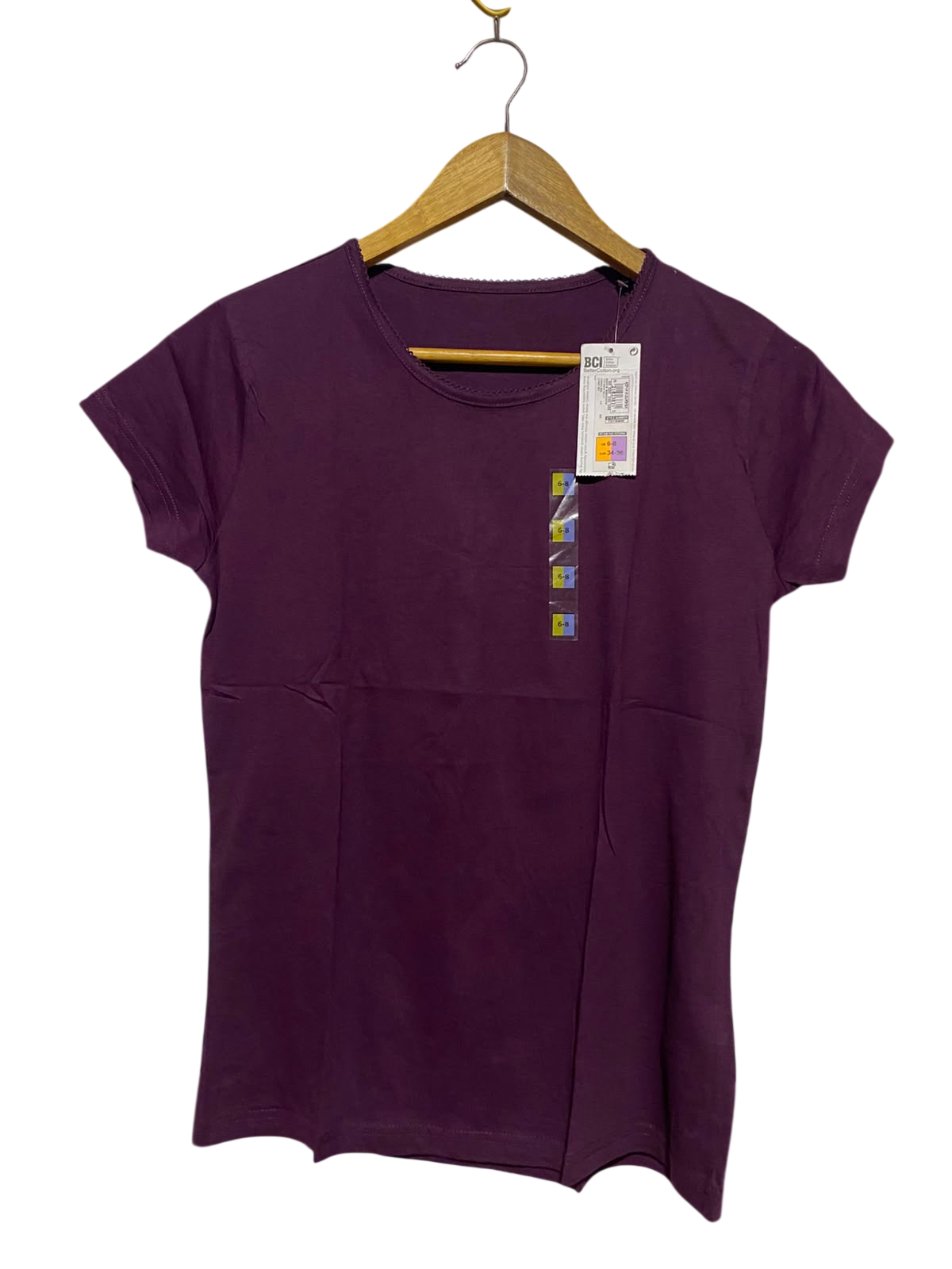M&S |M| BUST 17| A5| SOLID DEEP PURPLE SHORT-SLEEVE COTTON T-SHIRT - CASUAL CREW NECK TEE