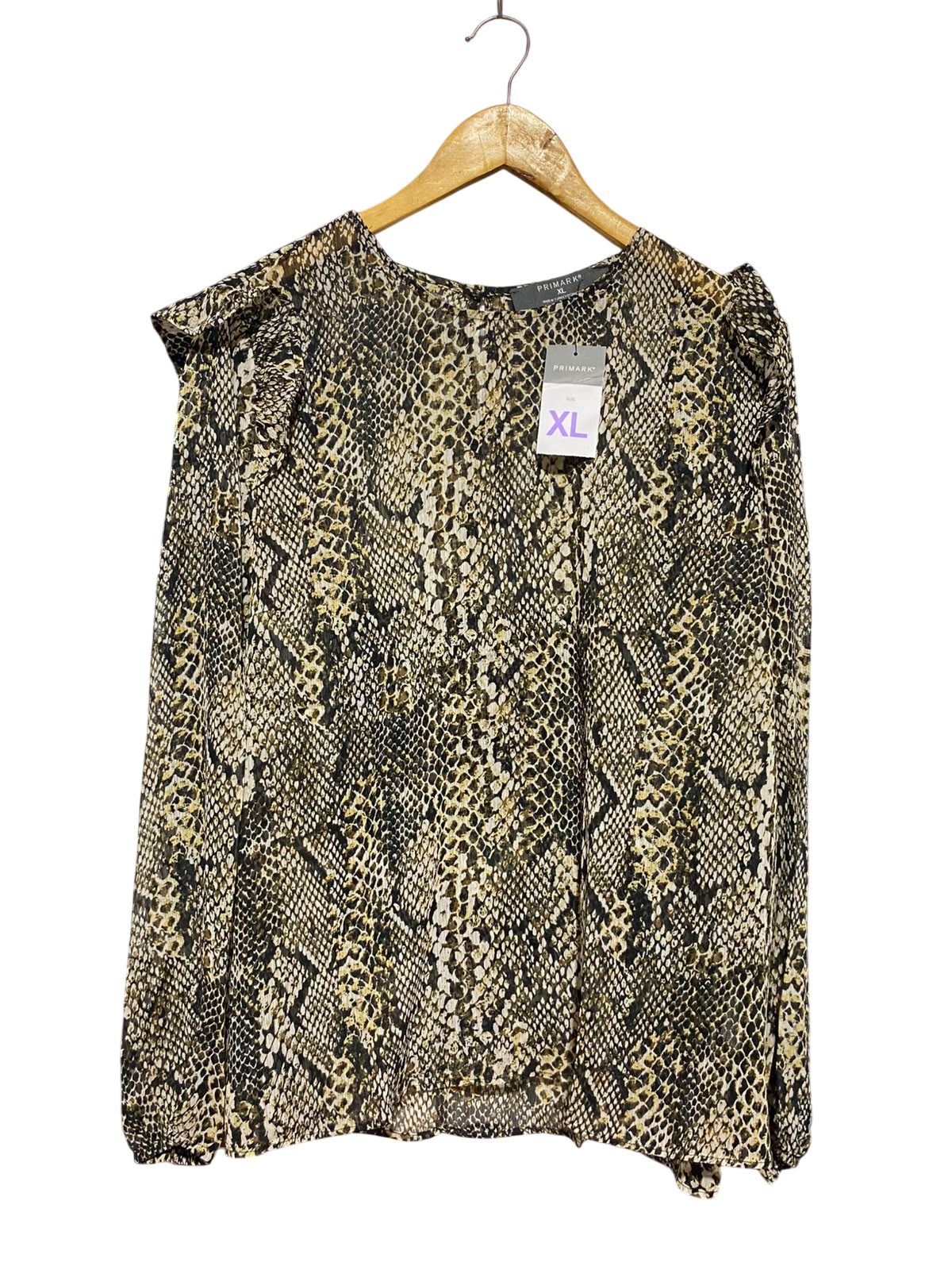 PRIMARK |XL| BUST 24| A5| SNAKESKIN PRINT LONG-SLEEVE RUFFLE SHOULDER BLOUSE