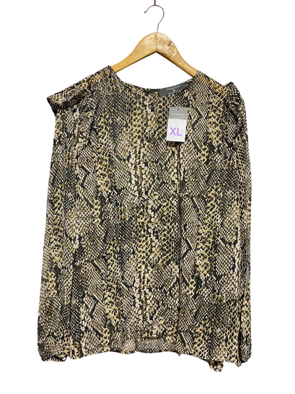 PRIMARK |XL| BUST 24| A5| SNAKESKIN PRINT LONG-SLEEVE RUFFLE SHOULDER BLOUSE