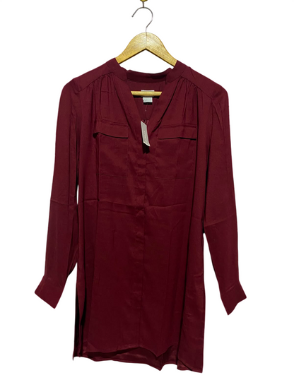 CHICOS |L| BUST 19| A5| WOMEN'S ELEGANT BURGUNDY LONG-SLEEVE BUTTON-UP TUNIC BLOUSE