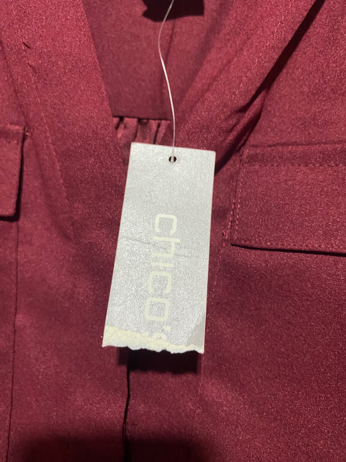 CHICOS |L| BUST 19| A5| WOMEN'S ELEGANT BURGUNDY LONG-SLEEVE BUTTON-UP TUNIC BLOUSE