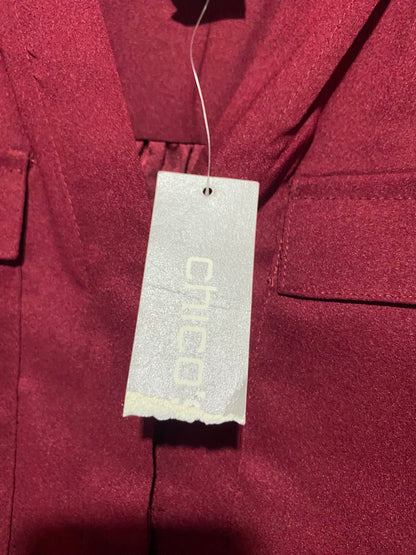 CHICOS |L| BUST 19| A5| WOMEN'S ELEGANT BURGUNDY LONG-SLEEVE BUTTON-UP TUNIC BLOUSE
