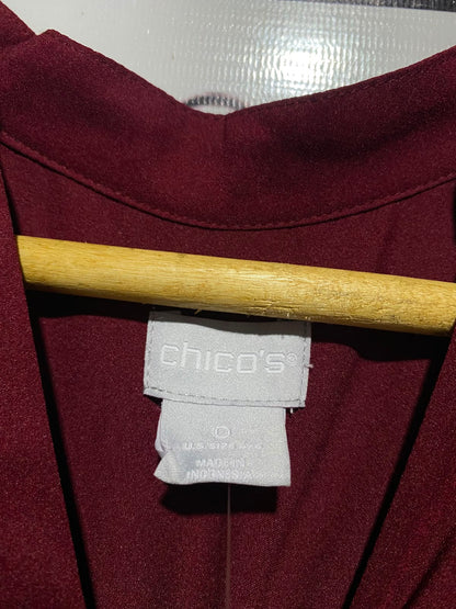 CHICOS |L| BUST 19| A5| WOMEN'S ELEGANT BURGUNDY LONG-SLEEVE BUTTON-UP TUNIC BLOUSE