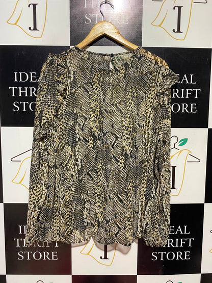 PRIMARK |XL| BUST 24| A5| SNAKESKIN PRINT LONG-SLEEVE RUFFLE SHOULDER BLOUSE