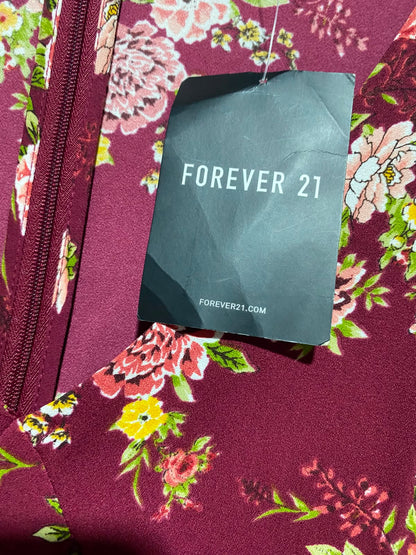 FOREVER |L| BUST 18| A5| FLORAL PRINT LONG-SLEEVE V-NECK MINI DRESS - MAROON / BURGUNDY