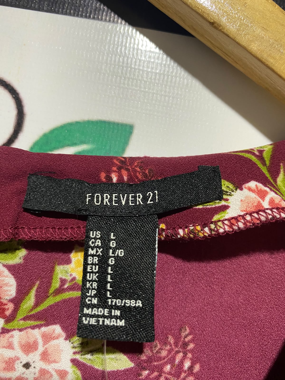 FOREVER |L| BUST 18| A5| FLORAL PRINT LONG-SLEEVE V-NECK MINI DRESS - MAROON / BURGUNDY
