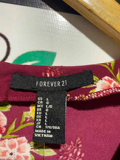 FOREVER |L| BUST 18| A5| FLORAL PRINT LONG-SLEEVE V-NECK MINI DRESS - MAROON / BURGUNDY