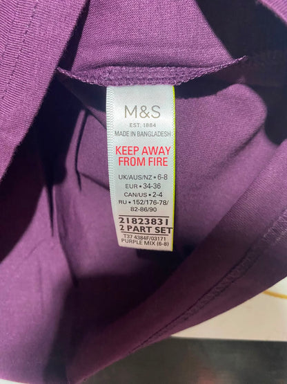 M&S |M| BUST 17| A5| SOLID DEEP PURPLE SHORT-SLEEVE COTTON T-SHIRT - CASUAL CREW NECK TEE