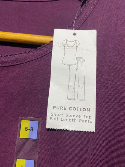 M&S |M| BUST 17| A5| SOLID DEEP PURPLE SHORT-SLEEVE COTTON T-SHIRT - CASUAL CREW NECK TEE