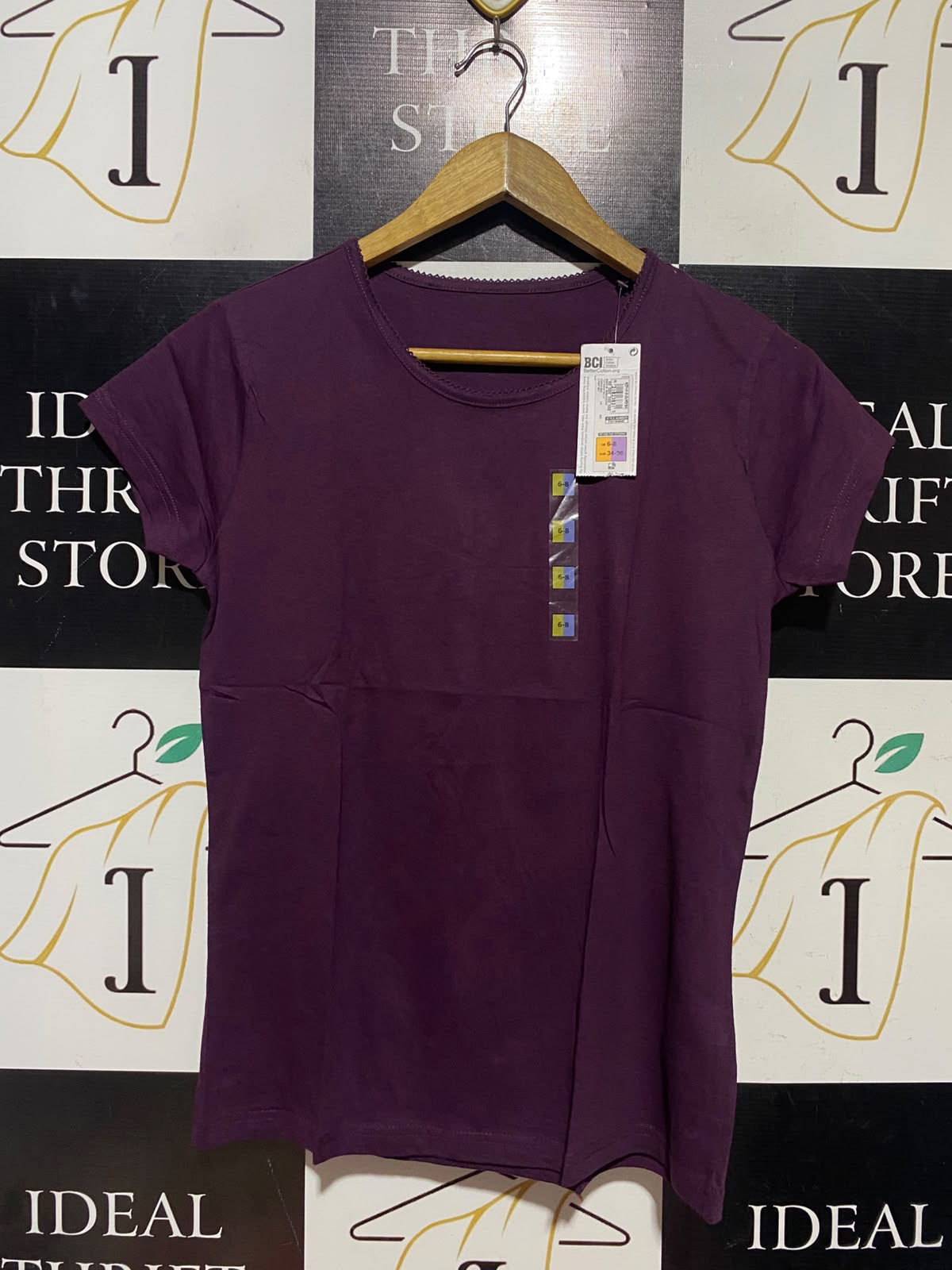 M&S |M| BUST 17| A5| SOLID DEEP PURPLE SHORT-SLEEVE COTTON T-SHIRT - CASUAL CREW NECK TEE