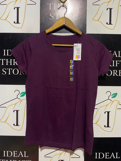 M&S |M| BUST 17| A5| SOLID DEEP PURPLE SHORT-SLEEVE COTTON T-SHIRT - CASUAL CREW NECK TEE
