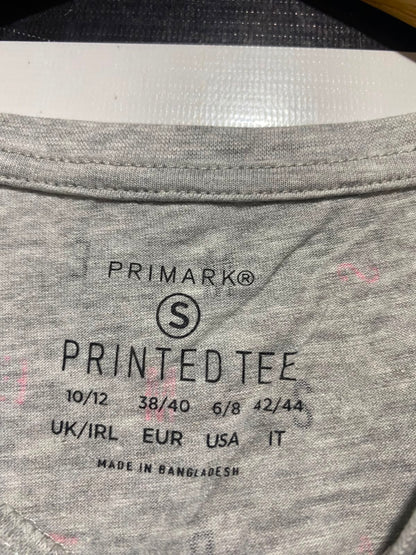 PRIMARK |S| BUST 18| A5| GREY HEATHER ALL-OVER LETTER PRINT SHORT-SLEEVE T-SHIRT