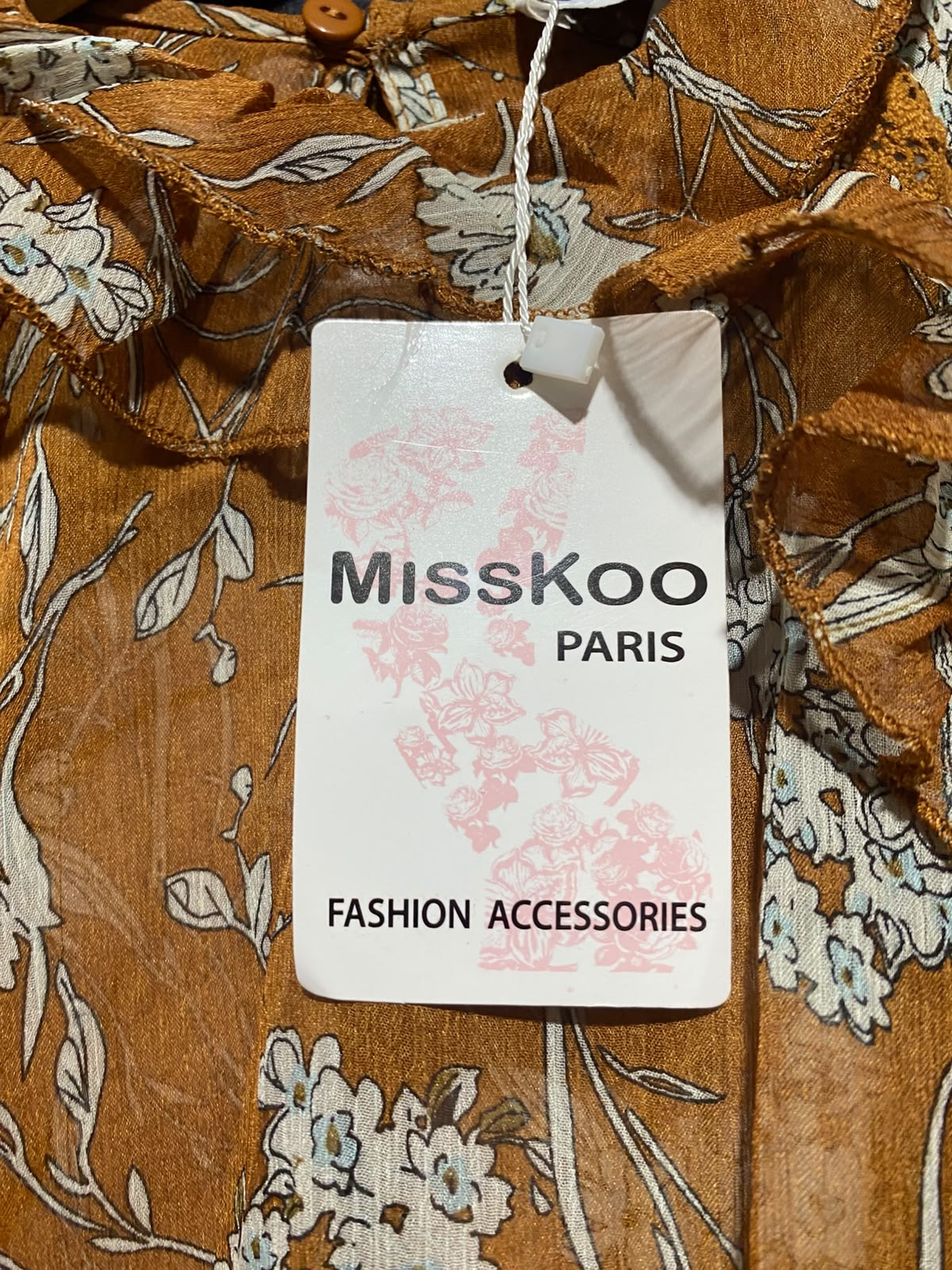 MISSKOO |L| BUST 19| A5| RUST ORANGE FLORAL PRINT RUFFLED LONG-SLEEVE BLOUSE