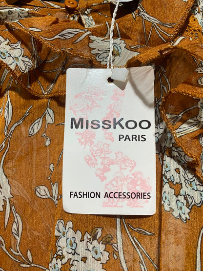 MISSKOO |L| BUST 19| A5| RUST ORANGE FLORAL PRINT RUFFLED LONG-SLEEVE BLOUSE