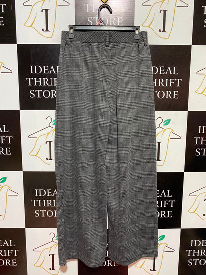 HALARA |M| WAIST 28| A5| GREY PLAID HIGH-WAISTED WIDE-LEG PLEATED TROUSERS
