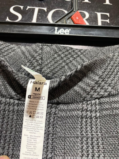 HALARA |M| WAIST 28| A5| GREY PLAID HIGH-WAISTED WIDE-LEG PLEATED TROUSERS