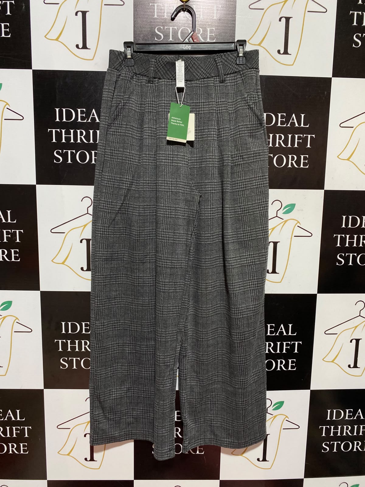 HALARA |M| WAIST 28| A5| GREY PLAID HIGH-WAISTED WIDE-LEG PLEATED TROUSERS