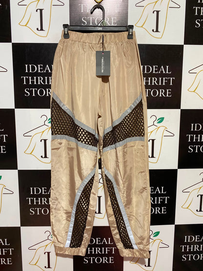 PRETTYLITTLE THING |S| WAIST 25| A5| GOLD SHIMMER MESH PANEL TRACK PANTS - HIGH-WAIST JOGGERS