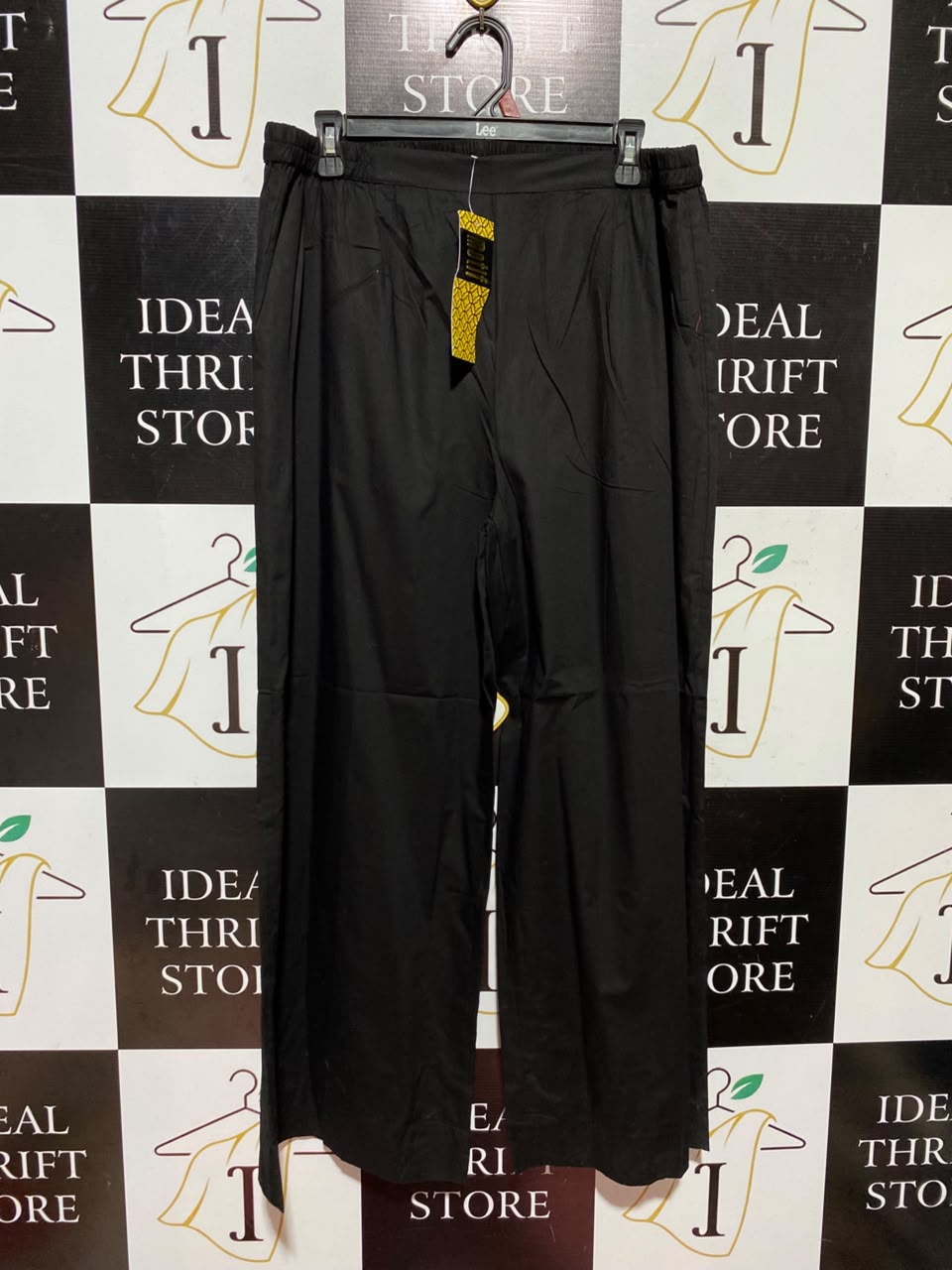 MOTIF |XL| WAIST 34| A5| SOLID BLACK COTTON WIDE-LEG TROUSERS - ELASTICATED WAIST PALAZZO PANTS