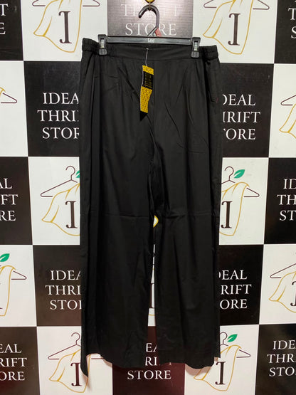 MOTIF |XL| WAIST 34| A5| SOLID BLACK COTTON WIDE-LEG TROUSERS - ELASTICATED WAIST PALAZZO PANTS